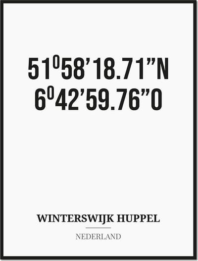 Poster/kaart WINTERSWIJK HUPPEL met coördinaten