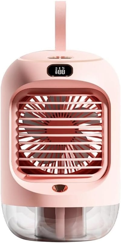 Draagbare Luchtkoeler - Mini Ventilator Spray - Persoonlijke Koeling - Automatische Oscillatie - 13.6*13.6*21.6cm - Roze