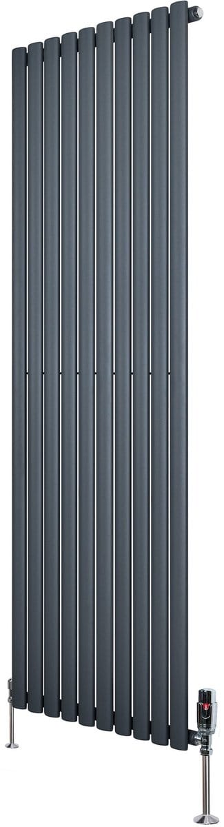 Ovale radiator 1 kolom - 1800x600 mm - grijs - thermostaatkraan