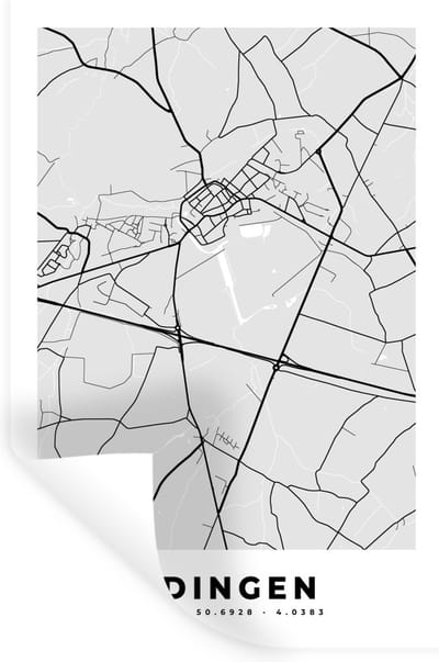 Muurstickers - Sticker Folie - België – Edingen – Stadskaart – Kaart – Zwart Wit – Plattegrond - 20x30 cm - Plakfolie - Muurstickers Kinderkamer - Zelfklevend Behang - Zelfklevend behangpapier - Stickerfolie