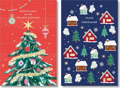 MGPcards - 20 Luxe dubbele wenskaarten - Kerstkaarten / Nieuwjaar - Foliebewerking - Witte envelop - 10.5 x 16 cm - 2 Motieven per doosje
