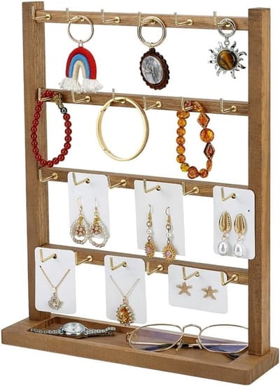 Earring Display Stands voor Sieradenpresentatie met 24 Heels en 4 Niveaus - Houten Organizer voor Oorbellen, Kettingen en Armbanden