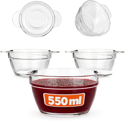 KADAX soepkom 550ml, 3 stuks, transparante kom voor soepen, soepkom van glas, soepkom, glazen kom met handgrepen, soepbord, vaatwasserbestendig