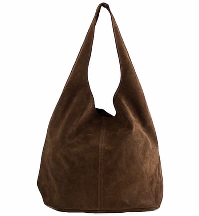 Donkerbruine Suède Schoudertas Lili - Handtassen - Hobo Tassen - Shoppers - Ruime Suède dames tassen - Borse in Pelle - Donkerbruin