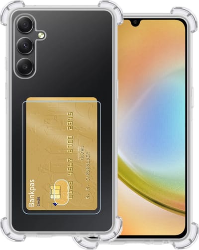 Hoesje Geschikt voor Samsung Galaxy A34 - Met Pashouder en Kaarthouder - Telefoon Hoes Shockproof - Siliconen Case - Back Cover - Shock Proof - Pasjes Houder - Transparant