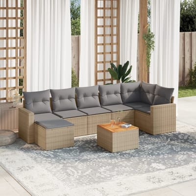 vidaXL 8-delige Loungeset met kussens poly rattan beige