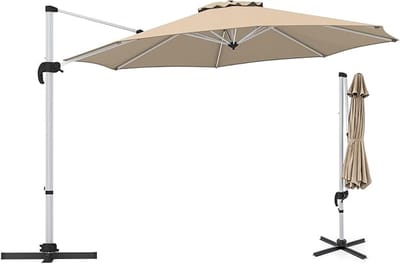 KOMFOTTEU Parasol 325 cm - zweefparasol - draaibaar - kantelbaar - aluminium stang - tuinparasol - voor tuinen en balkons