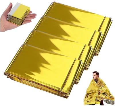 Nooddeken - 4 Stuks - 210x140 cm - Reddingsdeken - Warmtedeken - PE - Thermische Nooddeken - Scheurvast en Waterdicht - voor Buiten, Wandelen, Survival - Draagbare Nooddeken - Beschermt Tegen Kou, Regen, Hitte en Wind - Goud/zilver