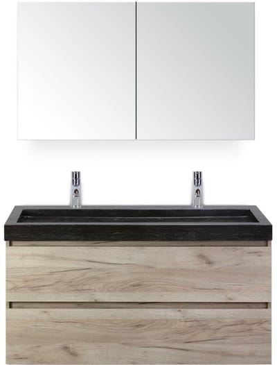 Maxx XL Badmeubelset 120 cm - Craft Oak - Wastafel Lucca Enkel 2 Kraangaten met Spiegelkast