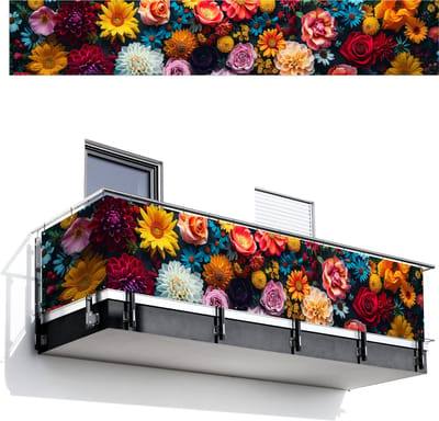 Balkonscherm 500x85 cm - Balkonposter Bloemen - Planten - Kleurrijk - Balkon scherm decoratie - Balkonschermen - Balkondoek zonnescherm