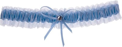Kousenband lichtblauw met strikje en strass