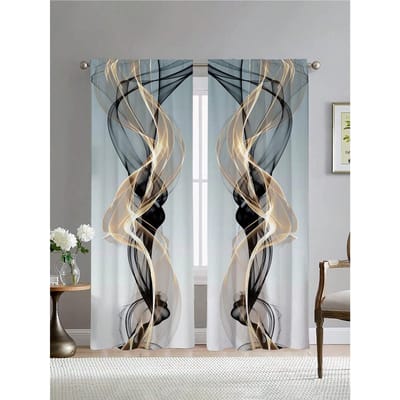 2 stuks/set Modestijl Modern Abstracte Lijnkunst Print Gordijn, Geschikt voor Slaapkamer Kantoor Keuken Woonkamer Studeerkamer Huisdecoratie W50xH160(CM)x2pcs&Rod Pocket