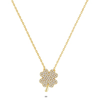 Twice As Nice Halsketting in 18kt verguld zilver, klaver met zirkonia 40cm+5cm