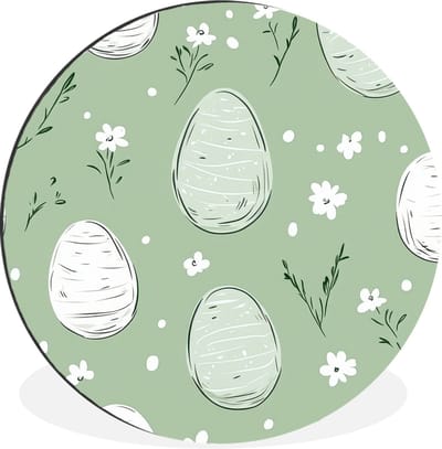WallCircle - Wandcirkel - Muurcirkel - Groen - Eieren - Patroon - Aluminium - Dibond - 30x30 cm - Binnen en Buiten