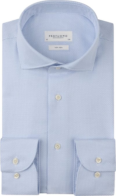Profuomo slim fit heren overhemd - dobby - lichtblauw - Strijkvrij - Boordmaat: 44
