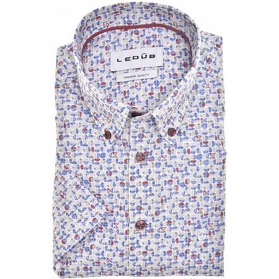Ledûb Overhemd Allover Half Circles Pattern Comfort Fabric Blend Short Sleeve Licht Grijs / male