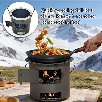 Houtskool Fornuis - Raketkachel Camping - Buiten Koken - Bespaart Houtskool - 28x26x26 cm