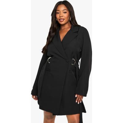 boohoo Dames Plus D-Ring Cinched Waist Blazer Jurk | Black | Maat: 26
