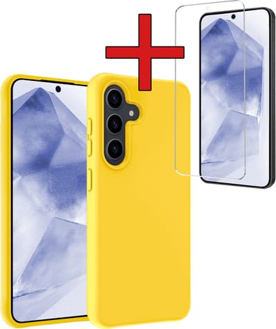 Hoesje - Met Screenprotector - Geschikt voor Samsung Galaxy A55 - Sterk & Shockproof - Telefoon Hoes - Back Cover - Siliconen Case - Telefoonhoes - Geel