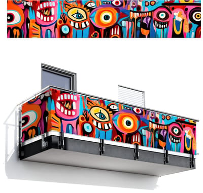 Balkonscherm 500x100 cm - Balkonposter Abstract - Gezicht - Kleurrijk - Balkon scherm decoratie - Balkonschermen - Balkondoek zonnescherm