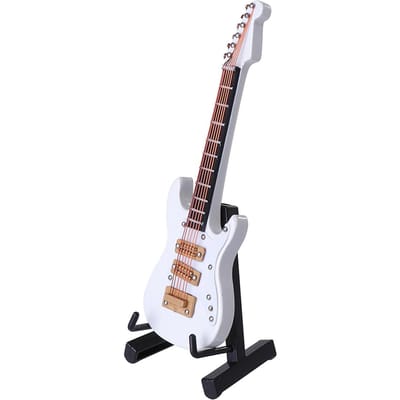 Mini Elektrische Gitaar Model Verjaardagsfeest Gitaar Ornament Miniatuur Gitaar Instrument Decor (Wit, 10cm, met doos en Zwarte P 10x3.5cm gray