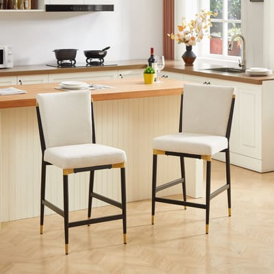 PHOEBE CAT Barkruk - Set van 2 - Hoge rugleuning - Met glijders - Metalen frame - Beige