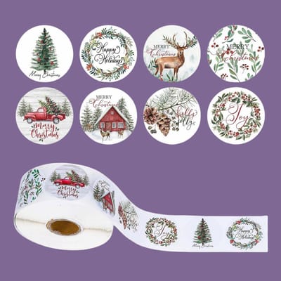500 stuks Assortiment Kerststickers op Rol, Gemengde Kleur Papieren Zelfklevende Etiketten met 'Merry Christmas' & 'Happy Holidays' Labels voor Cadeauverpakking & Verzegeling 500pcs gray