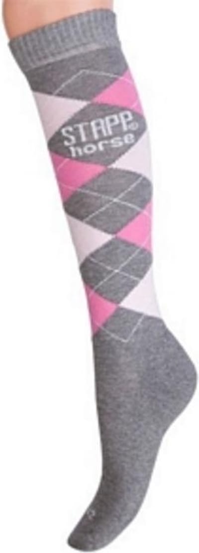 STAPP [horse] Kniekous Ruit - Maat 36/40 - Grijs/Roze/Fuchsia Lurex