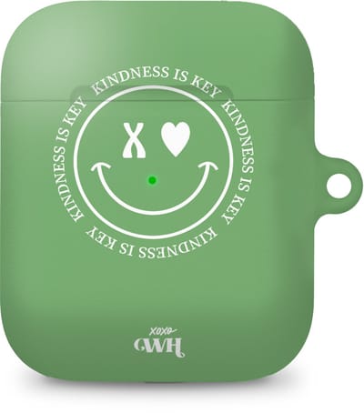 xoxo Wildhearts hoesje geschikt voor Airpods 1/2 - Kindness is Key - Ook als telefoonhoesje verkrijgbaar - schokbestendige case geschikt voor Airpod 1 en 2 - koptelefoon case - Hoesje met smiley face - emoji - groen