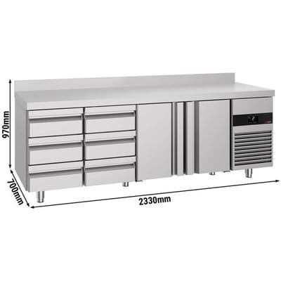 GGM Gastro Kühltisch PREMIUM - 2330x700mm - mit 2 Türen - 6 Schubladen - mit Aufkantung