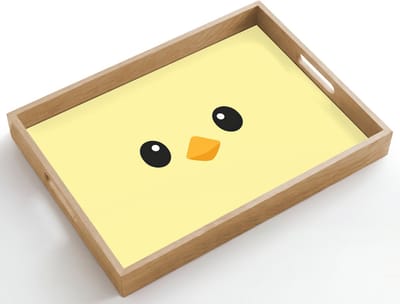 Dienblad hout 50x35 cm - Schootdienblad - Kuiken - Vrolijk - Geel - Minimalistisch - Borrelplank rechthoek - Plateau dienbladen