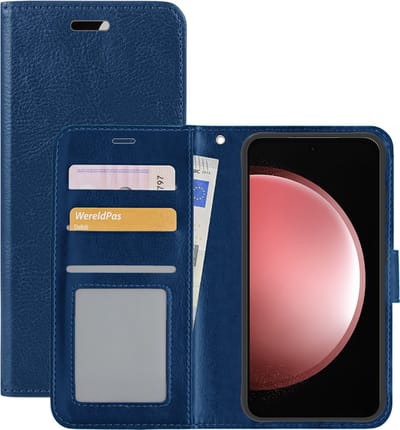 Hoesje - Met Pasjeshouder - Geschikt voor Samsung Galaxy S23 FE - Luxe Bookcase Portemonee - Flip Case - Kunstleer Book Case - Flipcase - Book Cover - Walletcase - Portemonneehoes - Donkerblauw
