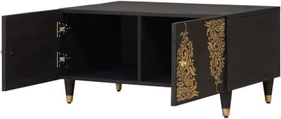 Salontafel Rechthoekig - Koffietafel Woonkamer - Opbergen Woonkamer - Massief Mangohout - 80 x 50 x 40 cm - Zwart