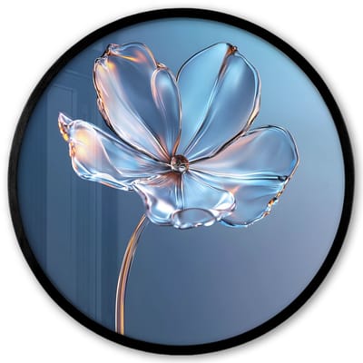 Poster in lijst Rond - Fotolijst 40x40 cm - Posters - Blauw - Bloem - Glazen - Sierlijk - Ronde posterlijst zwart - Decoratie - Wanddecoratie woonkamer - Muurdecoratie slaapkamer