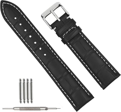 Lederen Horlogeband in Zwart Krokodillenprint - Vervangende Militaire Horlogebanden voor Mannen en Vrouwen - Slimme Horloge Armband met Sluiting - Verkrijgbaar in 14mm tot 22mm