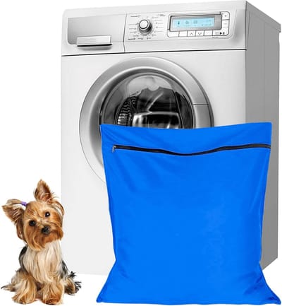 Waszakken voor huisdieren - Waszakken van twill polyester - Grote waszakken met rits - Voorkomt dat waszakken verstopt raken door dierenhaar - wasmachine, 70 x 80 cm，waszak voor huisdieren voor honden, katten en konijnen (blauw)- L