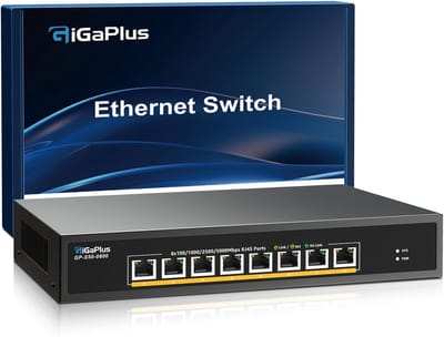 8-poorts 5Gb Unmanaged Ethernet-switch met 5G Base-T-poorten voor NAS, pc en WiFi7