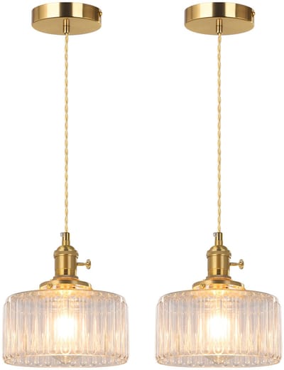 MUPOO Set van 2 Hanglamp Eettafel Modern - Goud & Kristal Kroonluchter - In hoogte verstelbaar - E27-fitting - met 1x LED-lamp - Plafondlamp voor Keukeneiland | Woonkamer | Slaapkamer - Ø 17cm