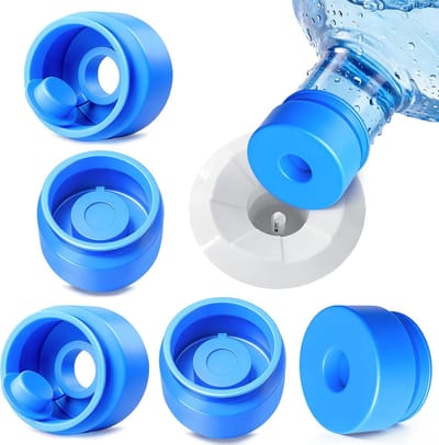 5 Stuks Waterflesdoppen - Deksel voor Gallon Waterfles - 3 Gallon en 5 Gallon - Pop-Open - Lek- en Morsbestendig Flesdoppen - Eenvoudig Te Installeren en Te Verwijderen - Herbruikbare - Voor 55mm-Waterflessen en Dispensers - Blauw