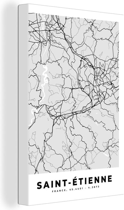 Canvas Schilderij Frankrijk - Plattegrond - Kaart - Saint-Étienne - Stadskaart - 20x30 cm - Wanddecoratie