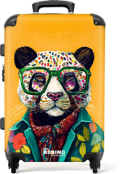 NoBoringSuitcases.com® - Koffer groot - Rolkoffer lichtgewicht - Panda - Bril - Bloemen - Hippie - Reiskoffer met 4 wielen - Reis trolley - Grote valies XL - Bagagekoffer op wieltjes - 20 kg bagage - Ruimbagage middelgroot