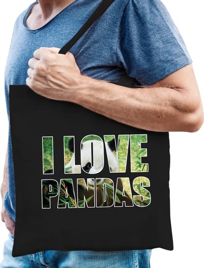 I love pandas tas zwart heren - bedrukte dierentassen - cadeau tas / shopper voor panda / pandabeer liefhebbers