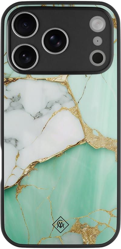 Casimoda® hoesje - Geschikt voor iPhone 17 Pro Max - Marmer Mint Goud - Luxe Hard Case Zwart - Backcover telefoonhoesje - Mint