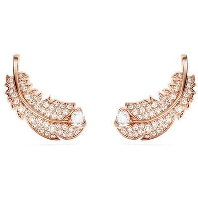 Boucles d'oreilles incrustées en forme de plume Swarovski pour femme Or Rose 5663490 Box (Random Color) beige