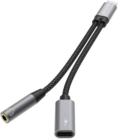 Rixus RXMU72 USB-C To USB-C And 3.5mm Aux Splitter 15cm Space Gray