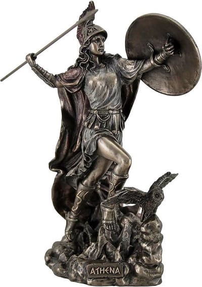 Veronese Design beeld/figuur - Athene werpt Speer - Griekse Godin van de Wijsheid en Oorlog - gebronsd beeld - (hxbxd) ca. 26cm x 22cm x 13cm