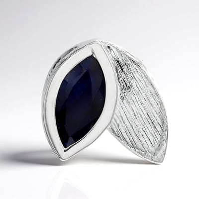 Cavill - Zilveren hanger 925 sterling zilver met 0,93 ct blauwe saffier marquise Madagaskar - MONOSONO Collection - Modern elegant bladmotief