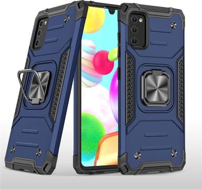 Hoesje Geschikt Voor Samsung Galaxy A41 Hoesje - Heavy Duty Armor hoesje Blauw - Galaxy A41 silicone TPU 360-Degree hybride hoesje Kickstand ringhouder met Magnetisch Auto Mount