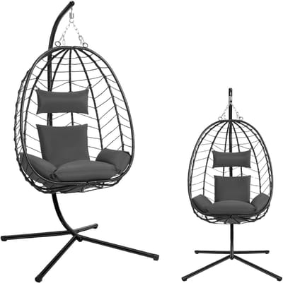SP® Hangstoel - Tot 150kg - Egg Hangstoel - Met Standaard - Zwart - 102cm x 100cm x 196cm
