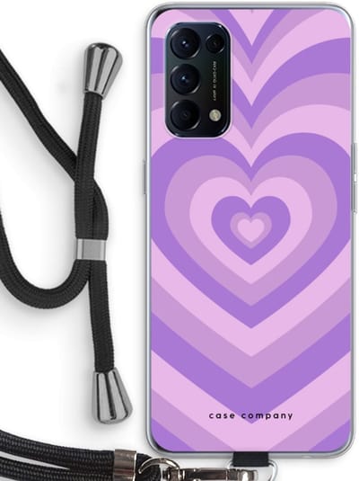 Case Company® - Hoesje met koord geschikt voor Oppo Find X3 Lite hoesje met Koord - Hart Paars - Telefoonhoesje met Zwart Koord - Bescherming aan alle Kanten en Over de Schermrand
